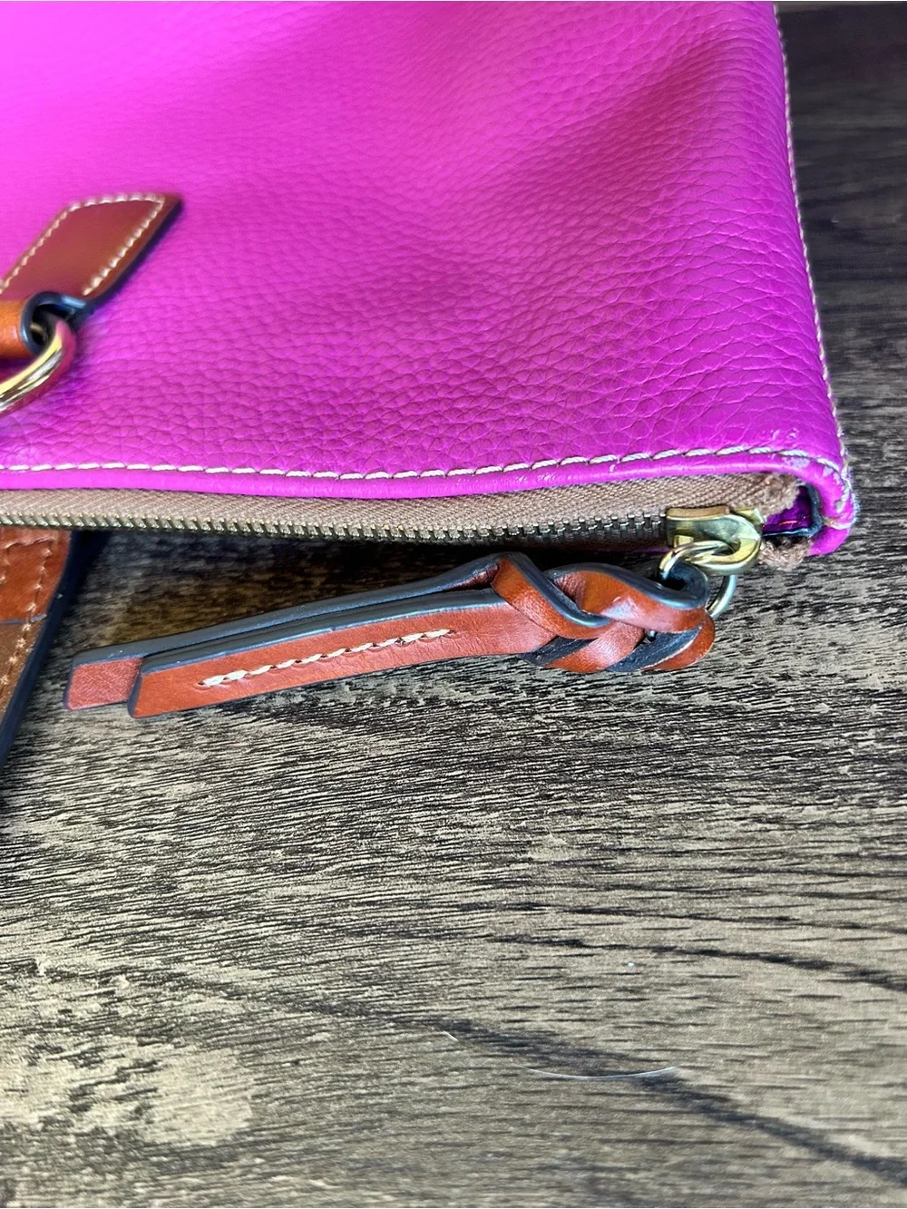 Dooney & Bourke Leather Laptop Bag / Tote in Fuchsia w/ Brown Straps 💕 - Picture 5 of 16